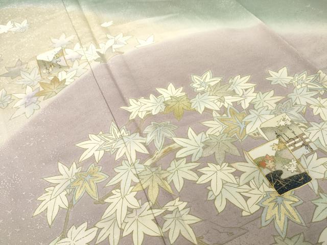 平和屋着物●訪問着　駒刺繍　遠山渡り橋風景文　暈し染め　金彩　正絹　逸品　AABH4268ck