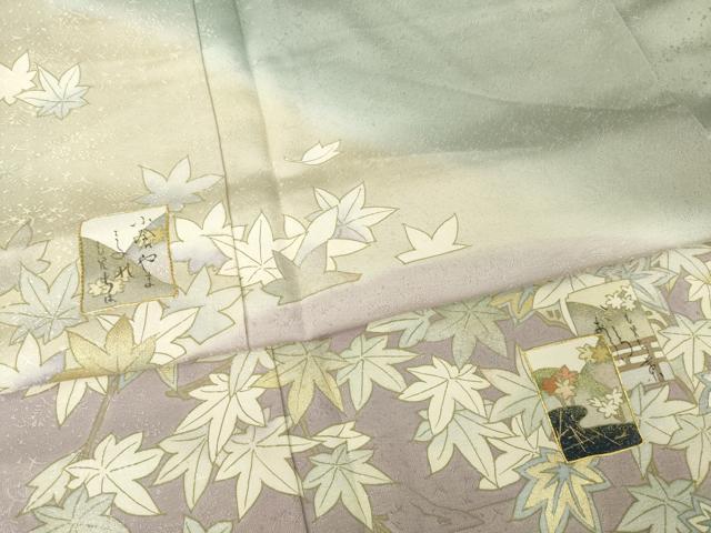 平和屋着物●訪問着　駒刺繍　遠山渡り橋風景文　暈し染め　金彩　正絹　逸品　AABH4268ck