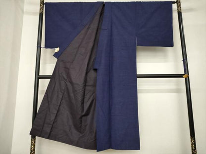 平和屋着物●男性　紬　アンサンブル　色無地　青褐色　正絹　逸品　AABH4269ck