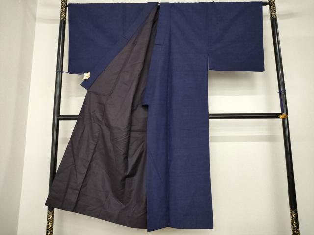 平和屋着物●男性　紬　アンサンブル　色無地　青褐色　正絹　逸品　AABH4269ck