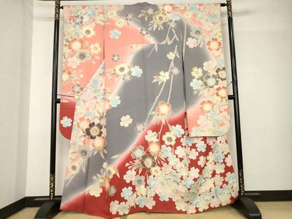 平和屋着物●豪華振袖　枝花文　暈し染め　金彩　正絹　逸品　AABH4271ck
