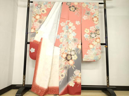 平和屋着物●豪華振袖　枝花文　暈し染め　金彩　正絹　逸品　AABH4271ck