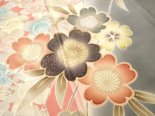 平和屋着物●豪華振袖　枝花文　暈し染め　金彩　正絹　逸品　AABH4271ck