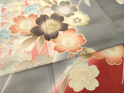 平和屋着物●豪華振袖　枝花文　暈し染め　金彩　正絹　逸品　AABH4271ck