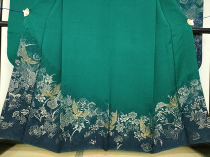 平和屋着物●染色作家　斉藤三才　振袖　花鳥文　寿光織　正絹　逸品　AABH4272ck