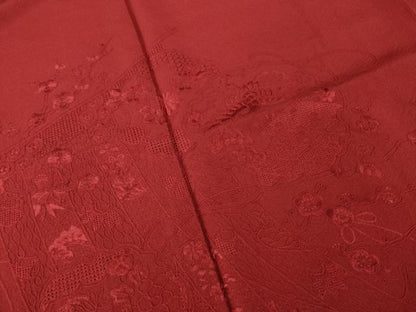 平和屋着物●豪華振袖　中国三大刺繍　汕頭刺繍　スワトウ刺繍　色無地　雪輪花鳥文　葡萄色　正絹　逸品　AABH4273ck