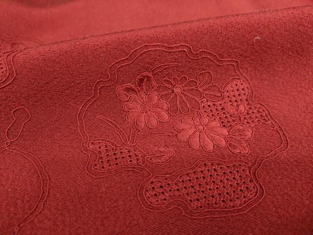 平和屋着物●豪華振袖　中国三大刺繍　汕頭刺繍　スワトウ刺繍　色無地　雪輪花鳥文　葡萄色　正絹　逸品　AABH4273ck