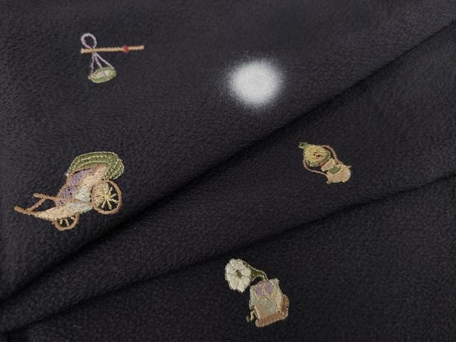 平和屋着物●訪問着　刺繍　レトロ柄　ほたる暈し　金糸　正絹　逸品　AABH4274ck