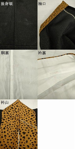 平和屋着物●訪問着　美彩夢　ヒョウ柄　黒地　金彩　金通し地　ロング丈　正絹　逸品　AABH4275ck