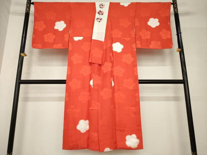 平和屋着物●長襦袢　袷　絞り　梅　半衿刺繍　広衿仕立て　正絹　逸品　AABH4278ck