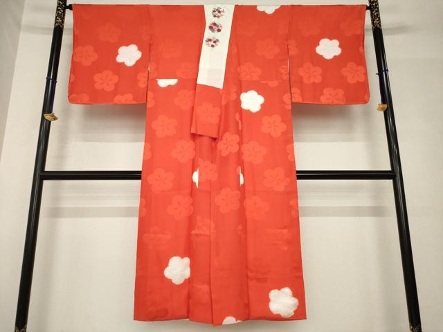 平和屋着物●長襦袢　袷　絞り　梅　半衿刺繍　広衿仕立て　正絹　逸品　AABH4278ck