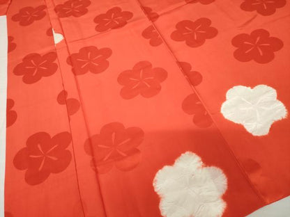 平和屋着物●長襦袢　袷　絞り　梅　半衿刺繍　広衿仕立て　正絹　逸品　AABH4278ck