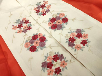 平和屋着物●長襦袢　袷　絞り　梅　半衿刺繍　広衿仕立て　正絹　逸品　AABH4278ck