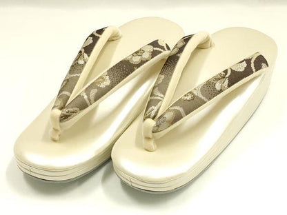 平和屋着物●和装小物　草履　鼻緒:花柄　銀糸　浅草 忠浩作　牛革製品　逸品　AABH4284ay