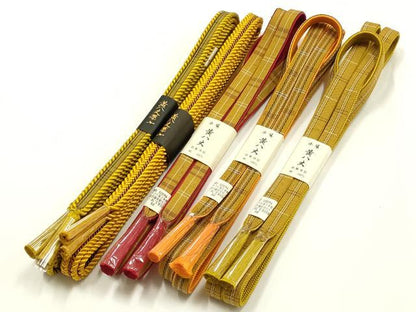 平和屋着物●和装小物　上質な帯締め5本セット　本場黄八丈　逸品　全て未使用　AABH4326ay