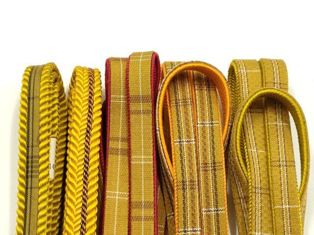 平和屋着物●和装小物　上質な帯締め5本セット　本場黄八丈　逸品　全て未使用　AABH4326ay