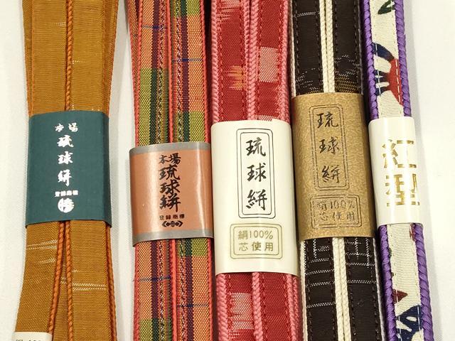 平和屋着物●和装小物　上質な帯締め5本セット　琉球絣　紅型　逸品　全て未使用　AABH4329ay