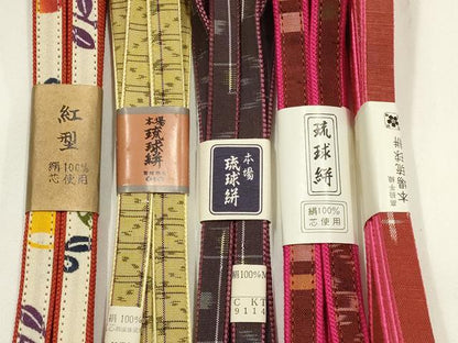 平和屋着物●和装小物　上質な帯締め5本セット　琉球絣　紅型　逸品　全て未使用　AABH4330ay