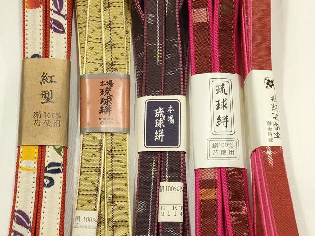 平和屋着物●和装小物　上質な帯締め5本セット　琉球絣　紅型　逸品　全て未使用　AABH4330ay