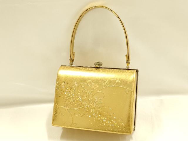 平和屋着物▼和装小物　和装バッグ　ハンドバッグ　花柄　金銀彩　逸品　AABH4358ay