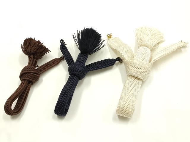 平和屋着物▼男性　和装小物　羽織紐まとめて3点　茶色系　紺色系　白色系　夏物　撚り房　逸品　未使用　AABH4378ay