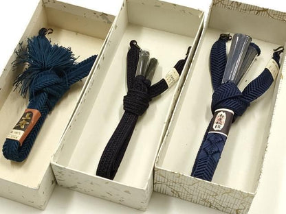 平和屋着物▼男性　和装小物　羽織紐まとめて3点　紺色系　逸品　未使用　AABH4400ay