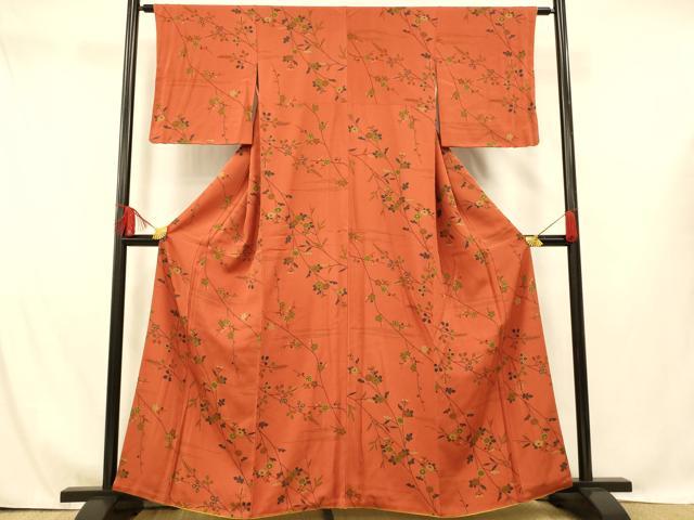 平和屋着物■上質な小紋 枝花文 正絹 逸品 AABH4408fw