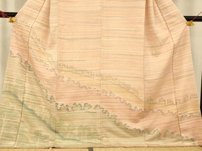 平和屋着物■訪問着 樹林横段文 ロング丈 正絹 逸品 AABH4409fw