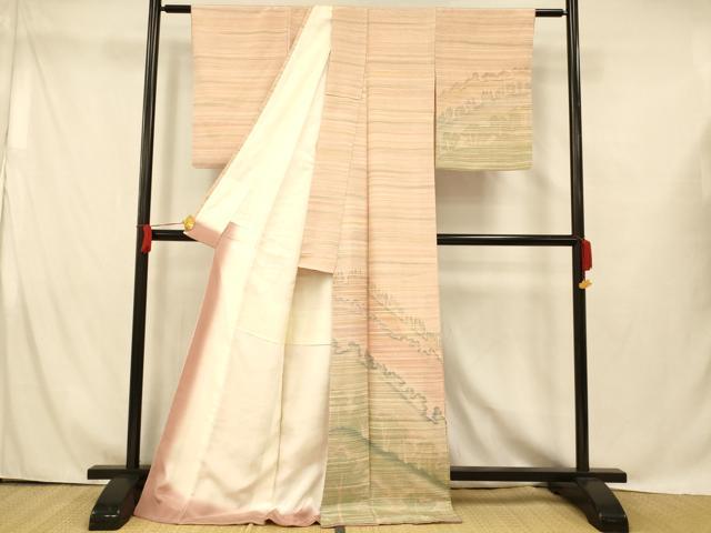 平和屋着物■訪問着 樹林横段文 ロング丈 正絹 逸品 AABH4409fw