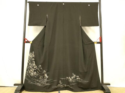 平和屋着物■豪華黒留袖 手描き 風景文 正絹 逸品 AABH4412fw