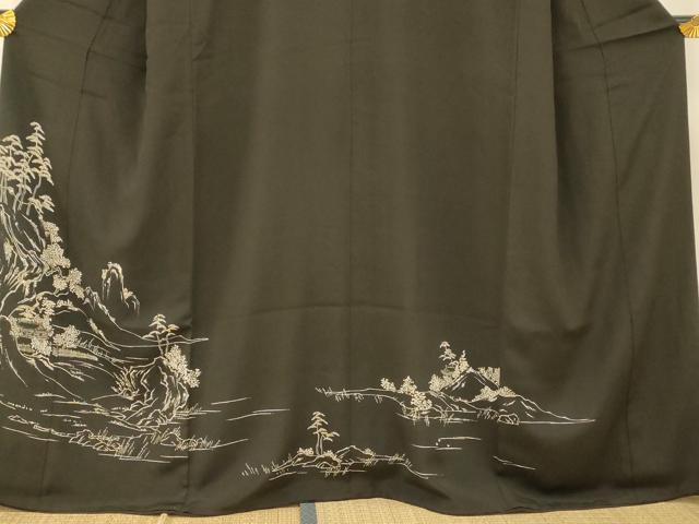 平和屋着物■豪華黒留袖 手描き 風景文 正絹 逸品 AABH4412fw