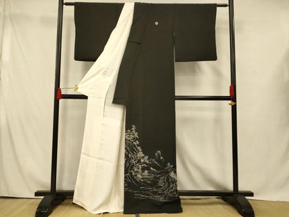 平和屋着物■豪華黒留袖 手描き 風景文 正絹 逸品 AABH4412fw