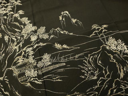 平和屋着物■豪華黒留袖 手描き 風景文 正絹 逸品 AABH4412fw