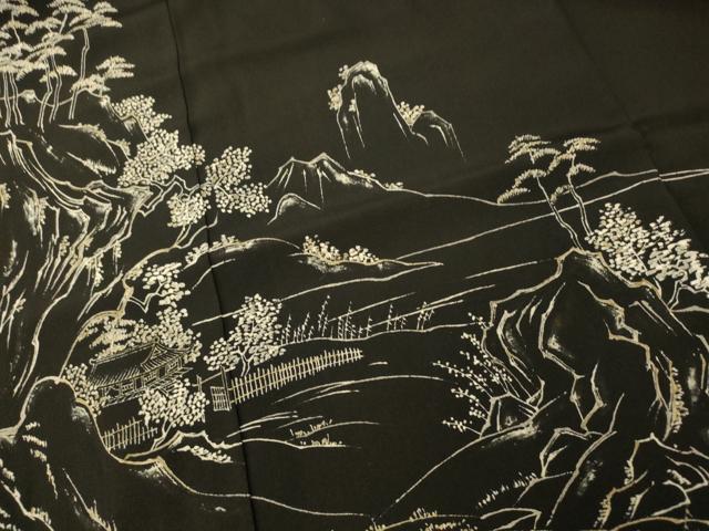 平和屋着物■豪華黒留袖 手描き 風景文 正絹 逸品 AABH4412fw