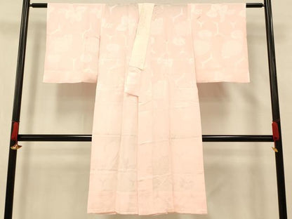 平和屋着物■長襦袢 無双仕立て 草花地紋 薄桜色 半衿刺繍 正絹 逸品 AABH4414fw