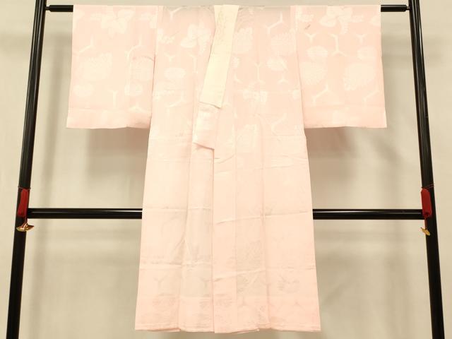 平和屋着物■長襦袢 無双仕立て 草花地紋 薄桜色 半衿刺繍 正絹 逸品 AABH4414fw