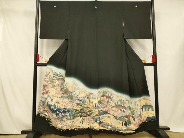 平和屋着物■豪華黒留袖　作家物　花鳥風景文　暈し染め　正絹　逸品　AABH4419fw