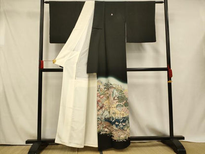 平和屋着物■豪華黒留袖　作家物　花鳥風景文　暈し染め　正絹　逸品　AABH4419fw