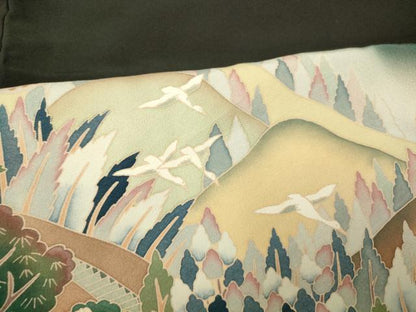 平和屋着物■豪華黒留袖　作家物　花鳥風景文　暈し染め　正絹　逸品　AABH4419fw