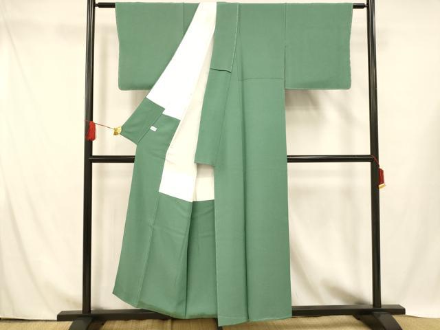 平和屋着物■上質な色無地 四季草木染 花絵巻 木賊色 正絹 逸品 未使用 AABH4420fw
