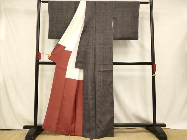 平和屋着物■上質な紬 縞 正絹 逸品 AABH4424fw