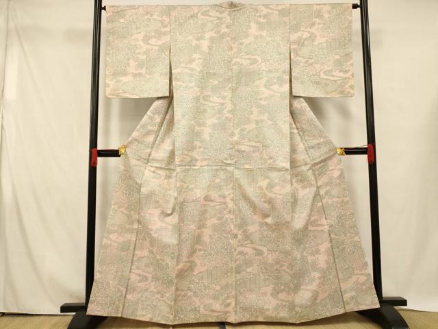 平和屋着物■本場染大島紬 草花流水文 正絹 逸品 AABH4427fw