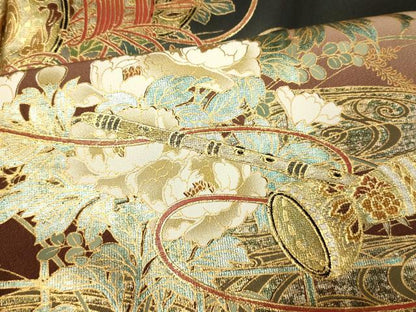 平和屋着物■豪華黒留袖 草花陶器文 暈し染め 金銀彩 正絹 逸品 AABH4434fw