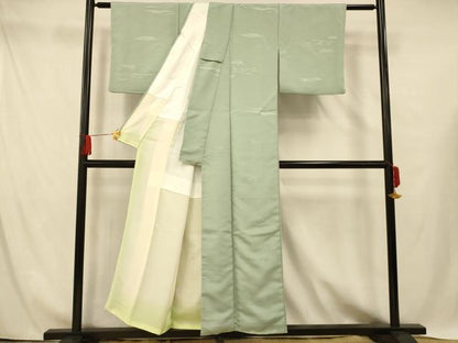平和屋着物■色無地　吉祥霞地紋　千草色　洗える着物　AABH4442fw