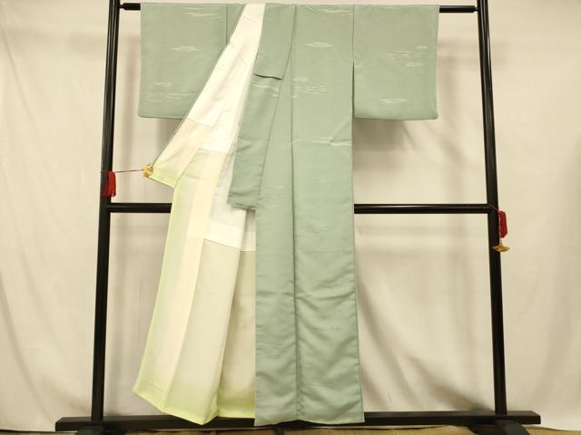 平和屋着物■色無地　吉祥霞地紋　千草色　洗える着物　AABH4442fw