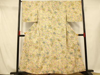平和屋着物■上質な小紋 型染め 草花文 正絹 逸品 AABH4443fw