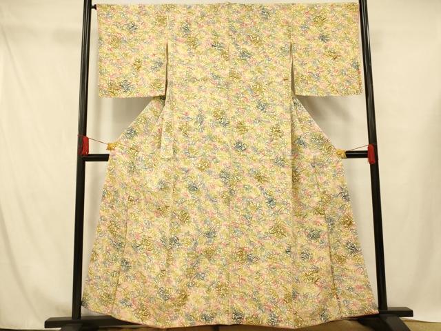 平和屋着物■上質な小紋 型染め 草花文 正絹 逸品 AABH4443fw