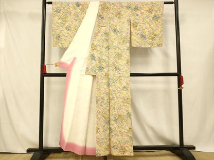 平和屋着物■上質な小紋 型染め 草花文 正絹 逸品 AABH4443fw