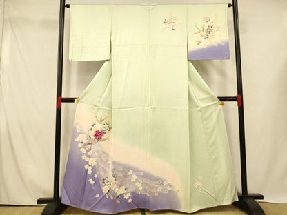 平和屋着物■訪問着 孔雀枝花文 暈し染め 金銀彩 正絹 逸品 AABH4449fw