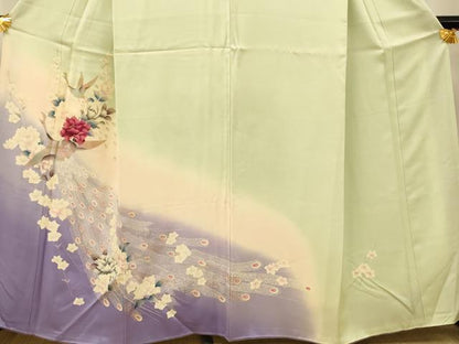平和屋着物■訪問着 孔雀枝花文 暈し染め 金銀彩 正絹 逸品 AABH4449fw